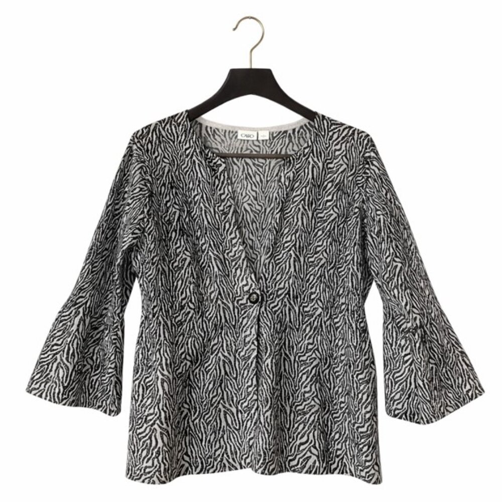 CATO Zebra Print Open-front Metallic Sweater - Size Large